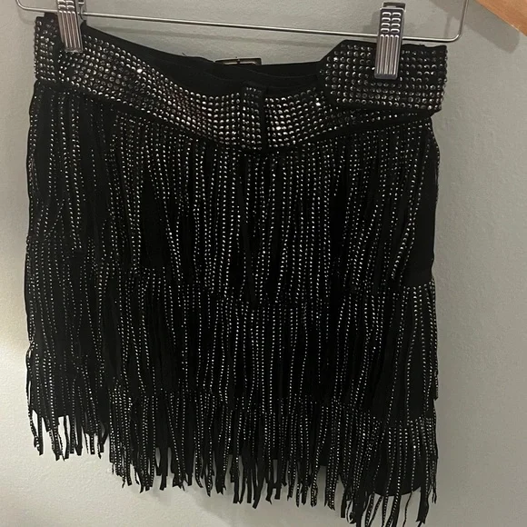 Black Fringe Mini Skirt - Picture 2 of 2